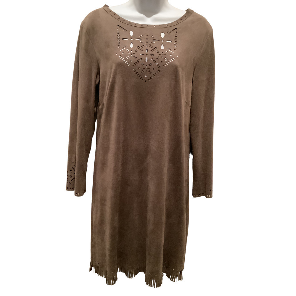 MAX STUDIO FAUX SUEDE LASER CUT FRINGE DRESS M NWOT
